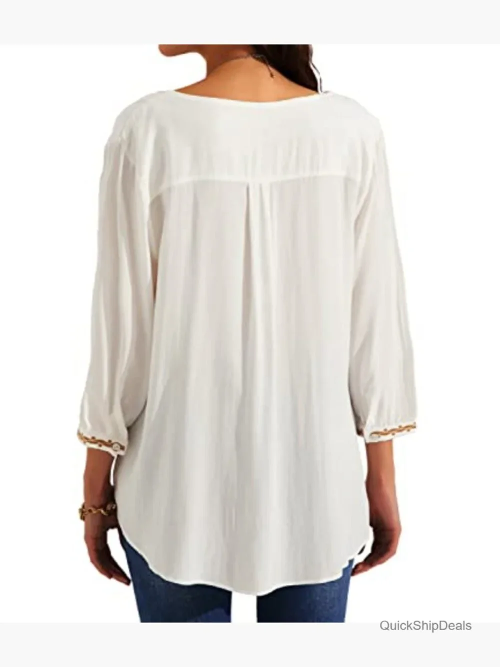 Women's Embroidered Tunic Bohemian Peasant Blouse 3/4 Sleeve Rayon - Picture 6 of 7